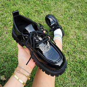 Mocassini con tacco a blocchi lucidi unici da donna con scarpe con Design alato che aumentano di altezza - Product Image 1