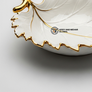 ชามเซรามิคลายใบไม้พรีเมียม ขอบทอง ตกแต่งสไตล์โมเดิร์น เหมาะสำหรับเป็นจานเสิร์ฟกลางโต๊ะอาหาร สำหรับใช้ในบ้าน - Product Image 4