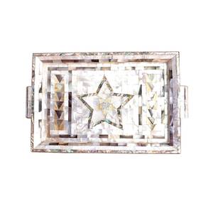 Bandeja rectangular moderna con incrustaciones de nácar, diseño geométrico de mosaico y centro en forma de estrella para decoración del hogar. - Product Image 4
