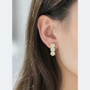 0.70CTW Round Bezel Set Linear Drop <b>Earrings</b> Gold Lab Grown <b>Diamond</b> <b>Dangle</b> Studs Minimalist Jewelry for Women - Product Image 1