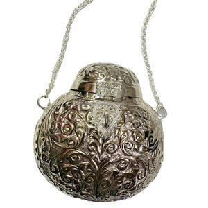 Vintage Lady Evening Dress Clutch Purse Oxidized <b>Silver</b> Brass Metal Metallic Sling <b>Handbag</b> Stylish Fashion Accessory Wedding - Product Image 1