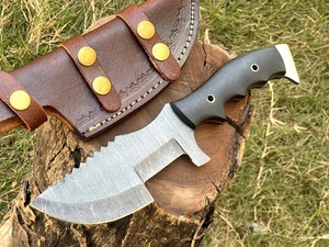 Cuchillo de caza/tracker de 10 pulgadas de largo total, hecho a mano, con punta serrada industrial, de acero de Damasco y mango de Micarta, para camping, ODM/OEM - Product Image 5
