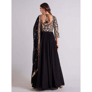 Robes de soirée de créateur Sai Creation, robes de soirée élégantes, robe Anarkali avec pendentif et dupatta, noir, taille L - Product Image 3