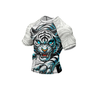 <b>Men's</b> Short Sleeve Rash Guard With Tiger Print Quick Dry Polyester Sport <b>Shirt</b> <b>Compression</b> Top Front Logo Design - Product Image 3