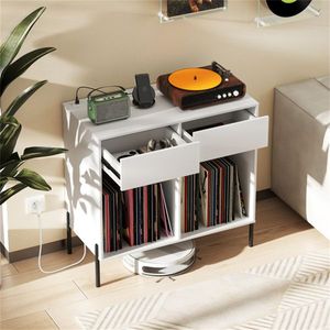 Soporte Personalizable para Tocadiscos con Compartimentos para Vinilos, Estación de Carga Integrada, Patas Metálicas, Almohadillas Protectoras para el Suelo y Estantes para CD - Product Image 2