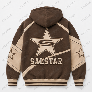 Sweat-shirt à capuche vintage marron pour homme, veste zippée, streetwear premium avec empiècements contrastés, logo personnalisé - Product Image 5