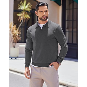 เสื้อโปโลถักแขนยาวสำหรับผู้ชาย – เสื้อโปโลแบบสวมที่มีเนื้อผ้าริบบางเบา เหมาะสำหรับใส่ลำลองและใส่ทำงาน - Product Image 4