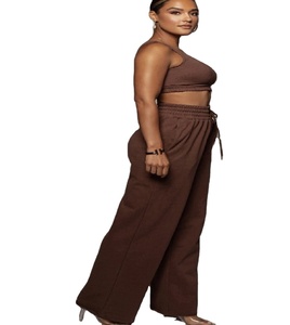 ชุดครอปทอปบราวน์มีซิปสำหรับผู้หญิง,ชุดสูทพร้อมกางเกงเย็บริมแบบตรงมีหลายสไตล์ - Product Image 1