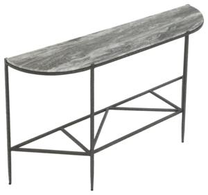 Console Moderne Demi-Lune Convertible avec Plateau en Métal Gris et Cadre en Fer Texturé – Meuble d'Entrée pour Hôtel - Product Image 6