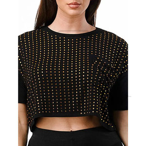 Unique Style Women <b>Rhinestone</b> crop <b>top</b> Cheap Price Women's Breathable Crop <b>Top</b> Simple Solid Colour High Quality <b>Rhinestone</b> crop - Product Image 3