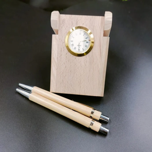 Wooden Pen Stand With Clock Office Pen Display Stand Wooden <b>Desk</b> Organizer Pen Holder Custom Made Logo - Product Image 6