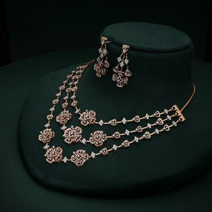 Conjunto de Collar de Diamantes Cultivados en Laboratorio Chapado en Oro Rosa para Mujer, Corte Brillante Redondo, Joyería Clásica para Bodas y Fiestas - Product Image 2