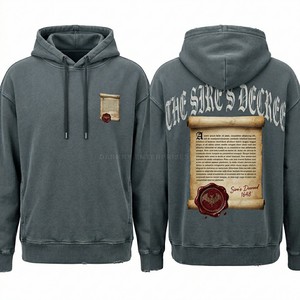 Sweat à capuche surdimensionné personnalisé pour homme, noir délavé, style vintage, imprimé graphique gothique vampire météorologie, en coton épais - Product Image 6