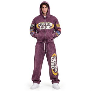 Ensemble jogging et sweat à capuche en coton délavé sur mesure pour homme, coupe oversize, grammage lourd, assorti, style streetwear décontracté - Product Image 1