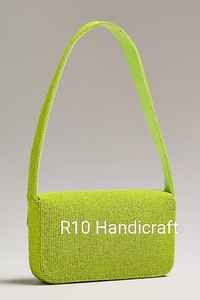 Pochette de soirée verte à perles de rocaille, à rabat festonné, faite main, pour mariage et fête, sac à bandoulière pour femme, pochette formelle en perles de verre - Product Image 2