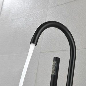 Robinet de baignoire sur pied avec douchette à main, noir mat, débit élevé, pivotant, pour villa - Product Image 4