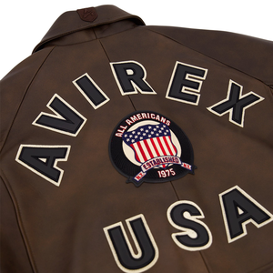 Chaqueta Bomber Estilo Avirex Vintage Marrón de Cuero Genuino y Lona Recubierta con Parches Bordados para Invierno y Uso Urbano - Product Image 6