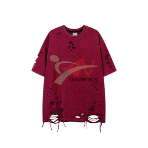 เสื้อยืดโอเวอร์ไซส์ผู้ชายสีพื้นแบบดิสเทรส ระบายอากาศได้ดี ดีไซน์สวยที่สุด เสื้อยืดโอเวอร์ไซส์ผู้ชายแบบดิสเทรส - Product Image 2