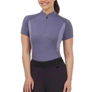 Camisa de equitación para mujer, precio mayorista, transpirable, media cremallera, diseño personalizado, logo, manga corta, corte ajustado, algodón y lona. - Product Image 1