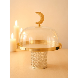 Support à gâteau doré avec couvercle en verre, forme hémisphérique, support de présentation de dessert réutilisable, couvercle de présentation de gâteau - Product Image 2