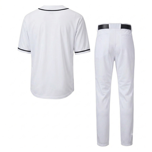 Conjunto de uniforme de béisbol personalizado para hombre, camiseta blanca de manga corta y pantalón con ribete negro, conjunto de ropa deportiva de poliéster para softbol. - Product Image 2