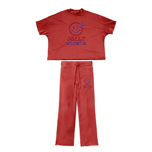 Women <b>Crop</b> <b>Top</b> Pant Set 320 GSM Cotton Fleece Soft Heavyweight <b>Red</b> Puff Print Custom Logo Tracksuit Women's Sets - Product Image 1