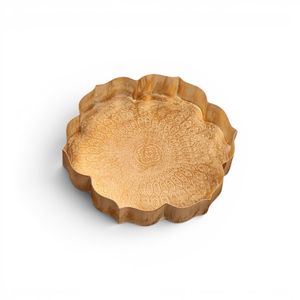 Plateau décoratif en fer artisanal |   Plateau de service en métal gravé de motifs floraux |   Décoration moderne multifonctionnelle pour mariage, anniversaire et maison - Product Image 1
