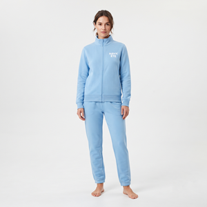 Conjunto de Sudadera con Capucha Corta y Pantalones Deportivos Cómodos con Logotipo Personalizado, Bordado y Cierre Completo para Mujer - Product Image 1
