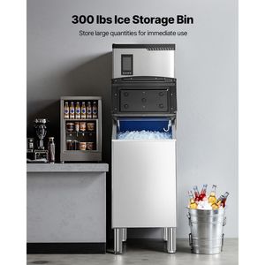 Attrezzatura di Refrigerazione per Cucine Commerciali, Macchina per Ghiaccio Autopulente con Contenitore in Acciaio Inox da 300LBS/24H - Product Image 3