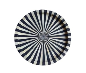 Plateau de service rond fait main en os incrusté, motif soleil noir et blanc, en bois décoratif, pour table basse ottoman, rangement et petit-déjeuner - Product Image 2