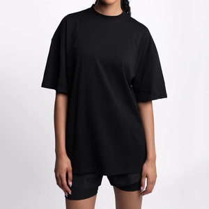 T-shirt ample à manches courtes pour femme avec logo personnalisé, en jersey noir uni, respirant et anti-humidité, style streetwear - Product Image 2