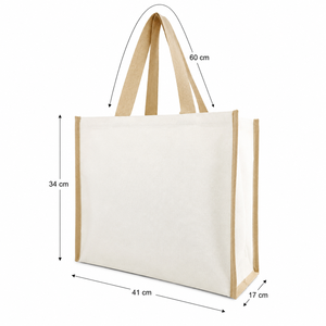 Bolsa de Mano de Lona de Algodón Laminado de 220 GSM, 41x34x17 cm, Asa Color Yute, Logotipo Personalizado, Reutilizable, Compras al por Mayor, Fabricante OEM - Product Image 3