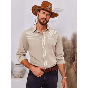 2026 Men's Western <b>Cowboy</b> Dress <b>Shirt</b> 100% Cotton Woven Long Sleeve Button Embroidered Casual Slim Fit Vintage Style ODM - Product Image 4