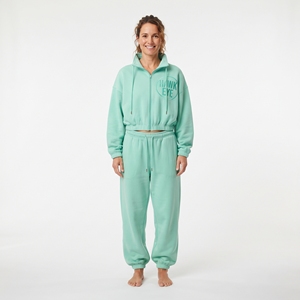 Veste de survêtement courte zippée pour femme OEM avec pantalon assorti ample - Product Image 4