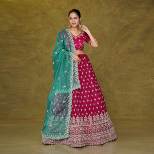 <b>Net</b> Lehenga Choli with <b>Dupatta</b> | Intricate Embroidery Traditional Indian Wedding Party Wear Floor-Length Wrinkle-Free Quick Dry - Product Image 4