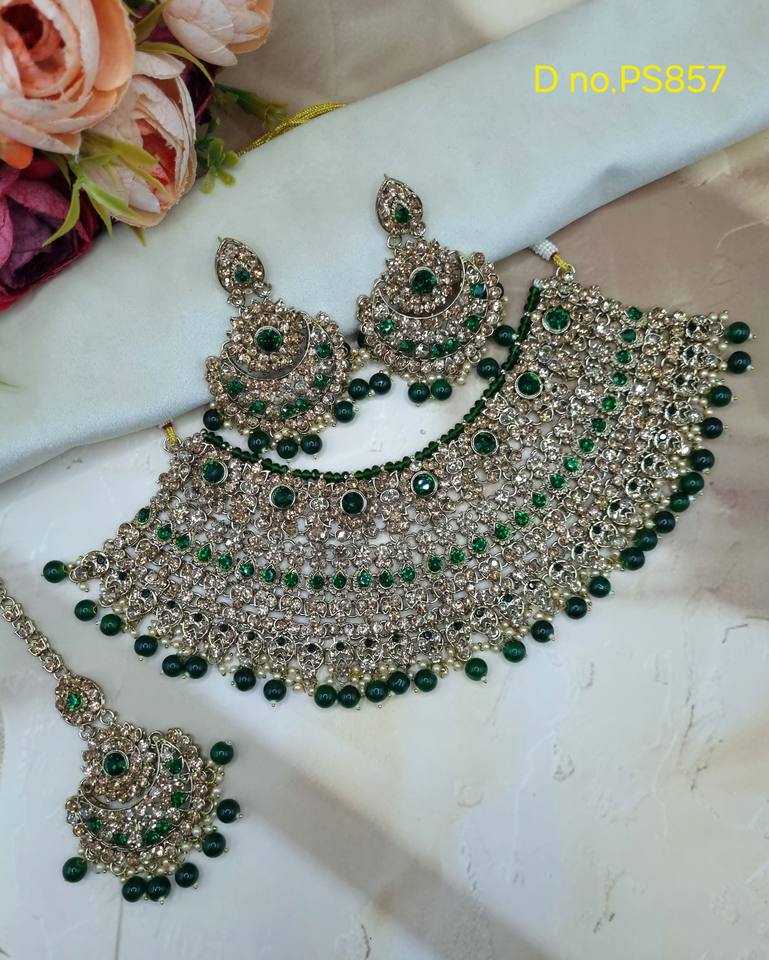 Timer Set Keys Royal Handcrafted CZ Broad Choker Necklace Set With Chandbali Earrings ...