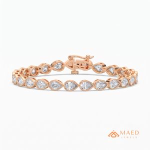 กำไลข้อมือเทนนิสโมอิสซาไนต์สำหรับผู้หญิง สีโรสโกลด์ ดีไซน์โซ่เส้นเล็ก ประดับด้วยพลอยรูปทรงลูกแพร์ เครื่องประดับแฟชั่น ของขวัญสุดหรู - Product Image 1