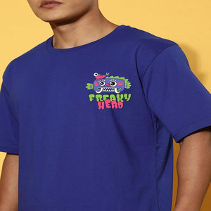 เสื้อยืดคอกลมแขนสั้นสีน้ำเงินสำหรับผู้ชายพิมพ์ลายการ์ตูนกราฟิกสไตล์สตรีท - Product Image 2