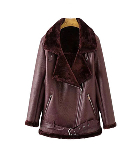 Women's Brown Genuine <b>Leather</b> Moto <b>Jacket</b> With Fur Collar Zipper Closure Full Sleeve <b>Winter</b> Style - Product Image 1