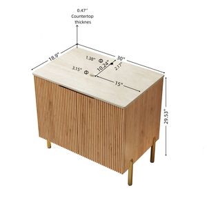 Mobile bagno Turio 30'' freestanding con piano in pietra sinterizzata effetto travertino Roma e mobiletto in compensato con venature naturali del legno - Product Image 3