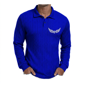 เสื้อโปโลแขนยาวถักสำหรับผู้ชาย สีดำ ปักโลโก้ สไตล์ลำลอง ระบายอากาศได้ดี ผลิตจากโพลีเอสเตอร์ 100% - Product Image 1