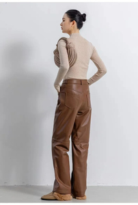High End Genuine Leather Pants for Women 100% Sheepskin Straight Style Leg Casual Long Trousers Jeans Style Fit Pantalon Fashion - Product Image 6