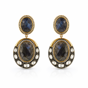 Luxury Black Onyx <b>Drop</b> <b>Earrings</b> Handcrafted Polki Style 925 <b>Silver</b> 18K Gold Plated Antique Wedding <b>Earrings</b> Wholesale B2B - Product Image 1