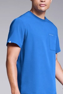 Ensemble de tenue médicale unisexe en tissu Spandex/Polyester bleu, pantalon et haut avec poches, détection d'aiguilles, thermocollage sans couture - Product Image 6