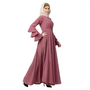 Kualitas Premium Gaya Bell Desain 2022 Wanita Muslim Pakaian Abaya Disesuaikan Warna Solid Pink Abaya Slim Fit Abaya