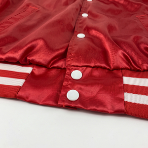 Wholesale Custom Logo Satin Varsity <b>Jacket</b> Men's Baseball Style Bomber <b>Jacket</b> with Striped Rib Cuff and Collar - Product Image 6