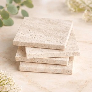 Ensemble de sous-verres décoratifs en travertin avec un attrait intemporel de la pierre naturelle pour les intérieurs modernes, rustiques et classiques. - Product Image 1