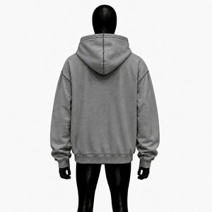Oversized <b>Grey</b> Zip Up Hoodie <b>Men</b> Streetwear Full Zipper Hooded <b>Sweatshirt</b> Drop Shoulder Contrast Stitching Casual Wear Long Fits - Product Image 2