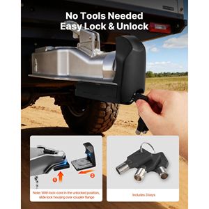 Lucchetto Antifurto per Gancio di Traino Resistente, Adatto per Accoppiatori da 1-7/8 pollici, 2 pollici e 2-5/16 pollici, con 3 Chiavi Anti-Scasso - Product Image 5