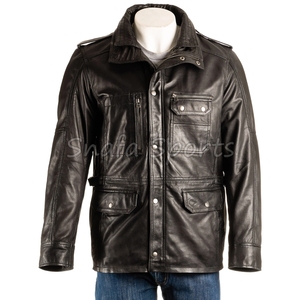 <b>Men's</b> Winter Genuine Skin Leather <b>Jacket</b> Long Sleeve High Quality Vintage Style Front Logo Stand Breathable Windproof - Product Image 6